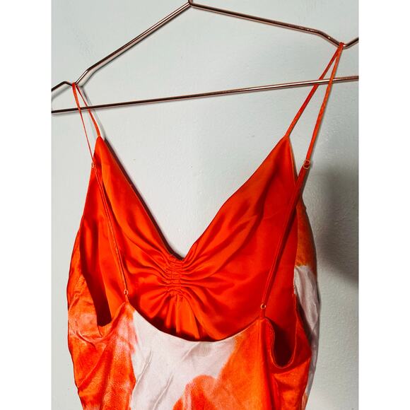 ALLSAINTS Orange Satin Silk Blend Scoop Neck Alexia Marinana Dress Size 10 - Picture 11 of 15